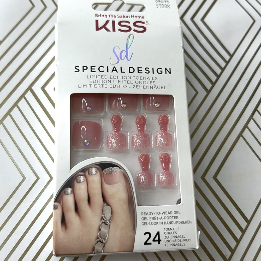 Kiss #84846 SD‎ Special Design Gel Press-On Toenails ST03X Pink Crystal Gem NEW